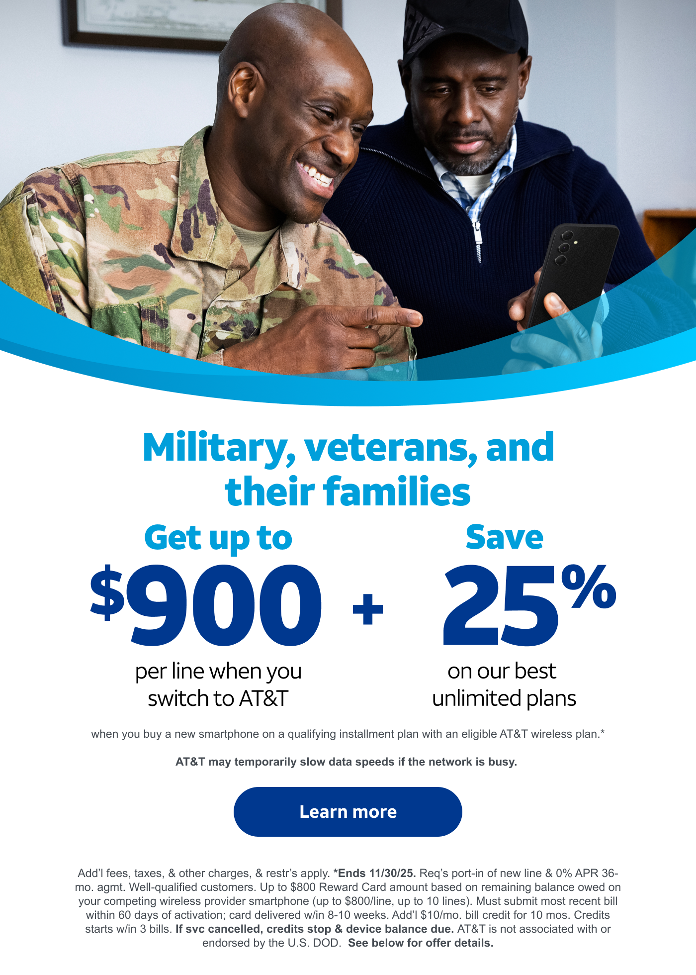 Learn how Military, Veterans, and their families can save on our best plans when you switch.