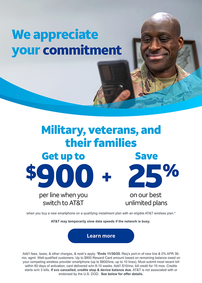 Learn how Military, Veterans, and their families can save on our best plans when you switch.